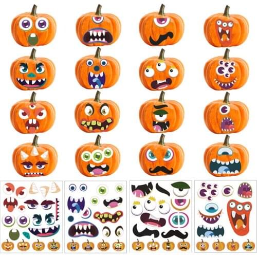 4pcs Halloween Facial Mask Sticker Party Decor Decorative Sticker to Decor Living Room Window Decor Pumpkin party home