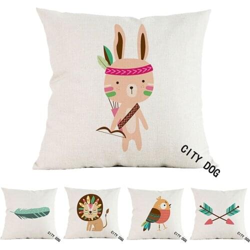 Tribe Woodland Animal rabbit Print Linen Cushion Cover Decorative Pillow Case For Chair Sofa Home Decor Throw Pillows 45x45cm