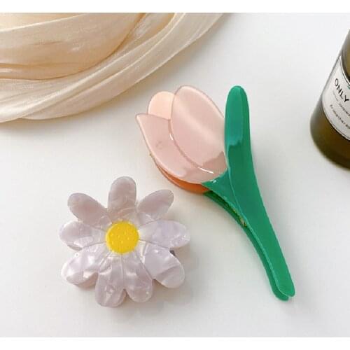 New Fashion Tulip Daisy Flower Acetate Hair Claws For Women Ponytail Clasp Barrettes Crabs Headwear Hair Accessories Girls Gifts