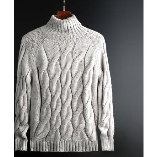 Autumn Winter Mens Sweater Pullovers Knitting Korean Style High Street All-Match Turtleneck Warm Thick Fit Youth Long Sleeved