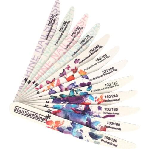 10pcs/lot New Wooden Nail file 100/120/150/180/240 Colorful Strong Stick Sandpaper Buffer Cuticle Remover Manicure Nail Files