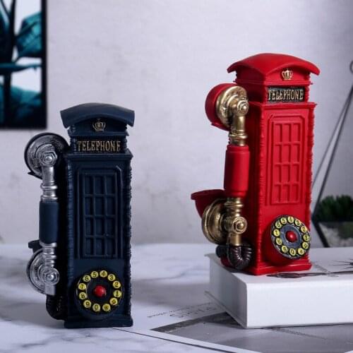 Resin Telephone Booth Figurines Creative European Call Box Piggy Bank Decoration Hogar Handmade Crafts Vintage Gifts home decor