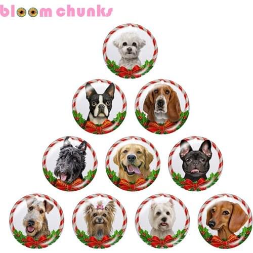 Christmas dog 10pcs mixed 12mm/18mm/20mm/25mm Round photo glass cabochon jewelry flat back Making findings A4465