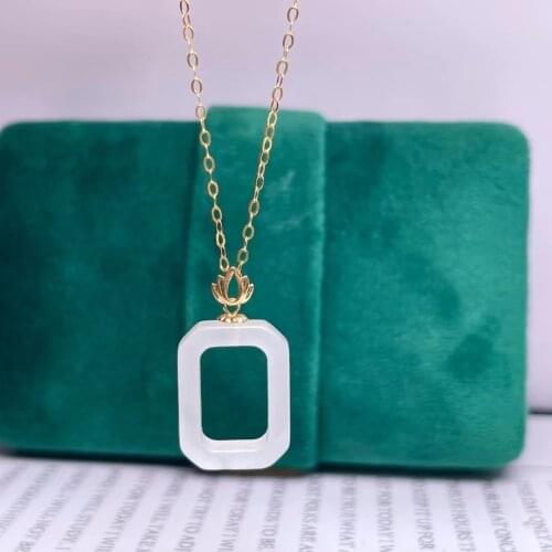SHILOVEM 18k yellow gold natural white Jasper pendants Gift fine Jewelry plant wedding no necklace 12*16mm mymz12168824hby