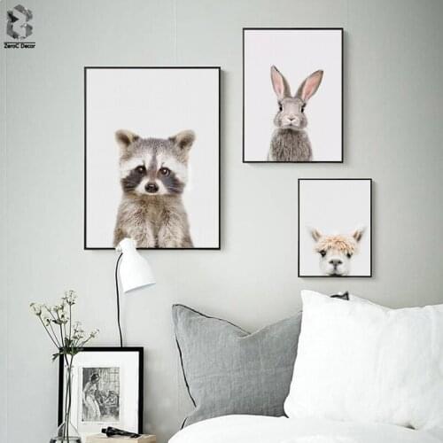 Nordic Racoon Bangs Canvas Art Prints and Posters Decorative, Wall Art Bunny Paintings Picture for Kids Bedroom Home Decor