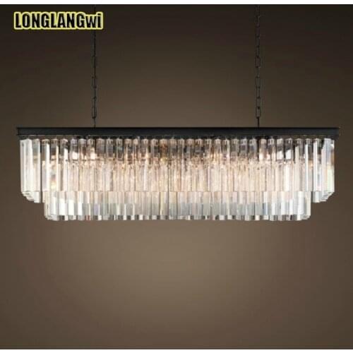 Modern Crystal Chandeliers Lights Dining Room Creative Rectangular Crystal Chandeliers Lamp LED Lighting