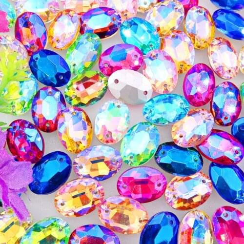 Oval shape point back rhinestone with two holes AB colors 10*14mm 13*18mm 18*25 20*30mm glass Sew on Crystal wedding dress diy