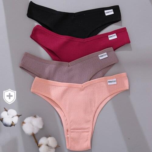 FINETOO Cotton Brazilian Panties Womens Panties Sexy V Waist G-String Underwear Female T-back Underpants M-XL Lady Bikini Panty