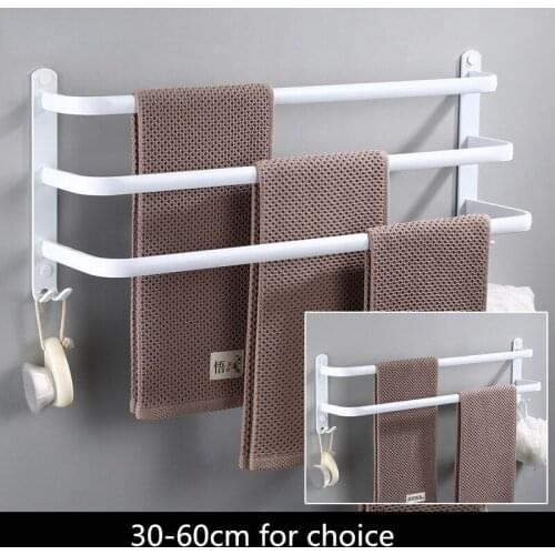 Towel Hanger Wall Mounted 30-50 CM Towel Rack Bathroom Towel Bars Aluminum Black Towel Bar Rail White Towel Holder