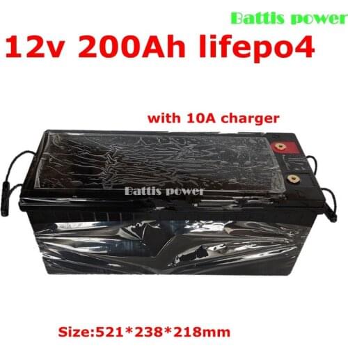 Waterproof Lifepo4 12V 200AH lithium BMS 12.8V for 2400W Photovoltaic solar energy backup power subwoofer RV +10A Charger