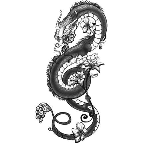 Temporary Tattoo Stickers Black Dragon King Flowers Vine Totem Fake Tattoos Waterproof Tatoos Legs Arm Large Size for Women Men