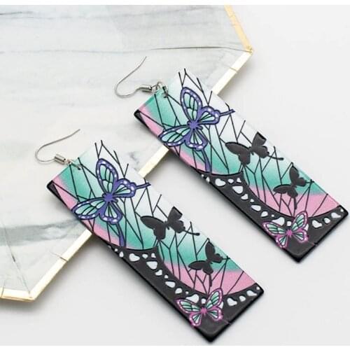 Hot Anime Demon Slayer Kochou Shinobu Earrings Bohemian Butterfly Acrylic Earrings For Women Men Cosplay Jewelry