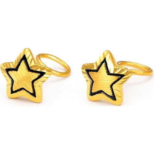 Solid 999 24K Yellow Gold Earrings Women Fashion Star Stud Earrings 1.55g