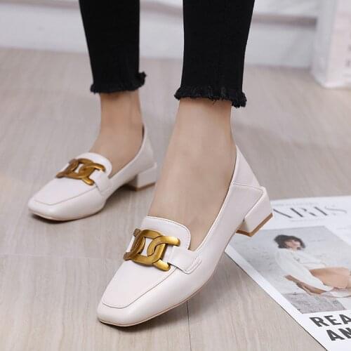DDYZHY Square Toe Beige Shoes Woman Heels Genuine Leather High Heels Pumps Women 2021 Spring Metal Decoration Shoes For Women