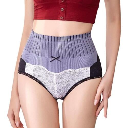 High-waist womens underwear abdomen in slimming stretch soft sexy lace lingerie large size panties ladies seamless briefs