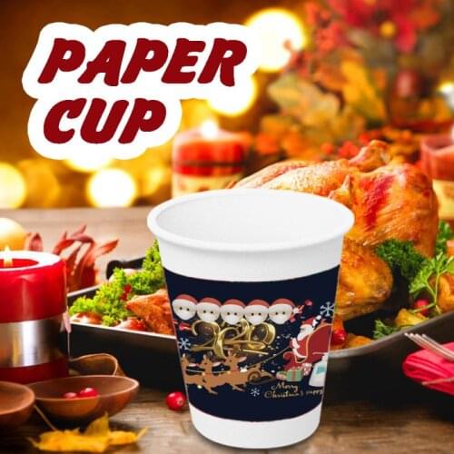 10PCS Merry Christmas Disposable Cup Santa Claus Wearing Masks Family Pattern Paper Cup FOR Home Christmas Party Decorations