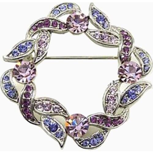 100pcs Metal fashion acrylic rhinestone round wreath brooch pin for wedding decoration