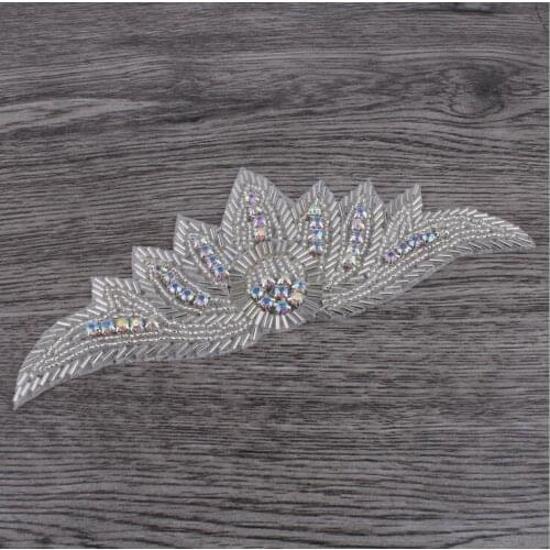 16 pieces 17*6.5cm Crown Tiara Shape Crystal AB Rhinestone Patch Rhinestone Trim Applique DIY Craft Beaded Embellishment