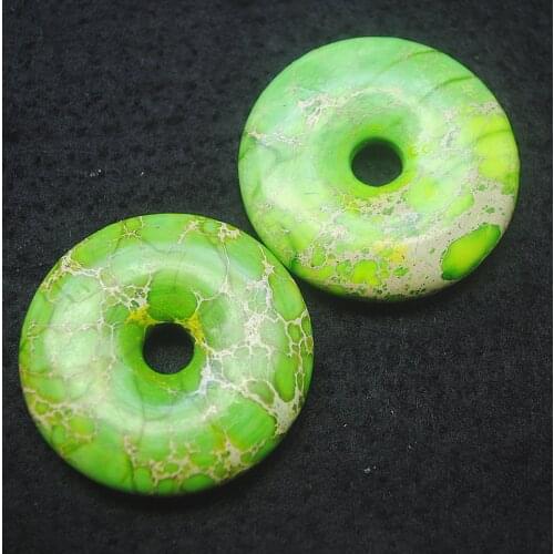 2pcs green imperial jasper stone donuts shape size 40mm for women pendant making diy jewelry beads findings top selling