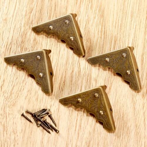4Pcs Antique Bronze Decorative Corner Brackets Furniture Desk Jewelry Gift Box Wooden Case Feet Leg Corner Protector Edge Cover