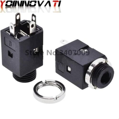 50Pcs 3.5MM Vertical socket 4Pin Stereo Female Socket Jack with Screw 3.5 Audio Headphone Connector PJ-341 3 Poles Earphone Hole