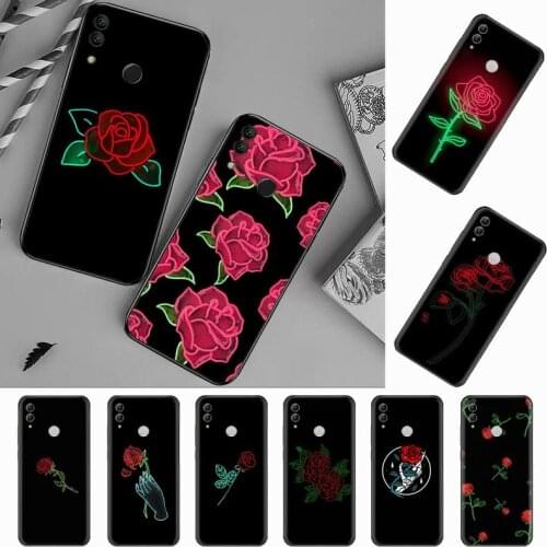 Glowing rose in the dark black Phone Case Hull For Huawei Honor view 7a5.45inch 7c5.7inch 8x 8a 8c 9 9x 10 20 10i 20i lite pro