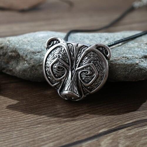 COWNINE 1pcs Norse Viking Bear Amulet Necklace Legendary Viking Bear Head Amulet Pendant Necklace Talisman Jewelry
