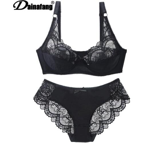 DAINAFANG New Sexy Ultra-Thin Big Lace Underwear For Womens Push Up Bra Sets Plus Size Femal Lingerie