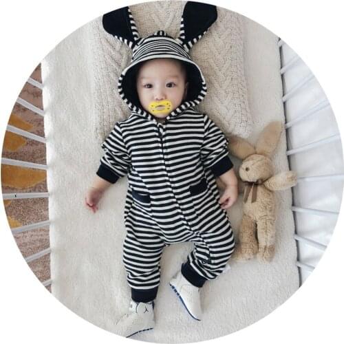 2020 Autumn Baby Boys Girls Clothes Set Long-sleeve Newborn Baby Romper Jumpsuit roupas bebe Striped Hooded Baby Outfit Costume