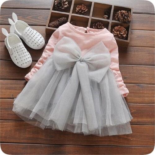 DFXD Children Princess Dress 2018 Spring Long Sleeve Lace Stitching Big Bowknot Girl Dress Lovely Toddler Costumes Vestido 2-5Y