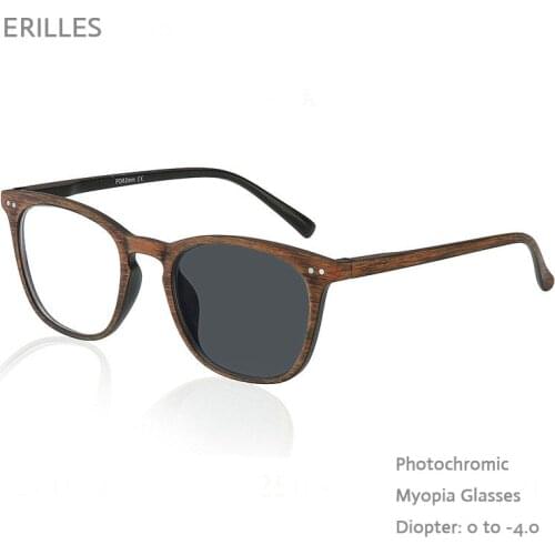 Photochromic Finished Myopia Glasses Men Wood Color Frame Sunglasses Discoloration Due To Sunlight Eyewear Short Sight Glasses