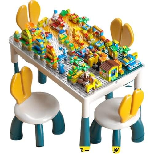 Building Block Toy Large Particle Building Block Table Multi-Functional Boys and Girls Assembled Educational Table and Chair Set