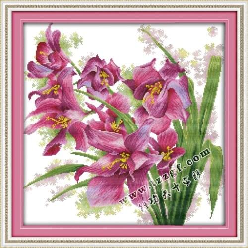 Joy Sunday Orchid Cross Stitch Kit with Printing Motif Needlework Sets For Embroidery Goods Home Decor Cotton Fabric Flowers