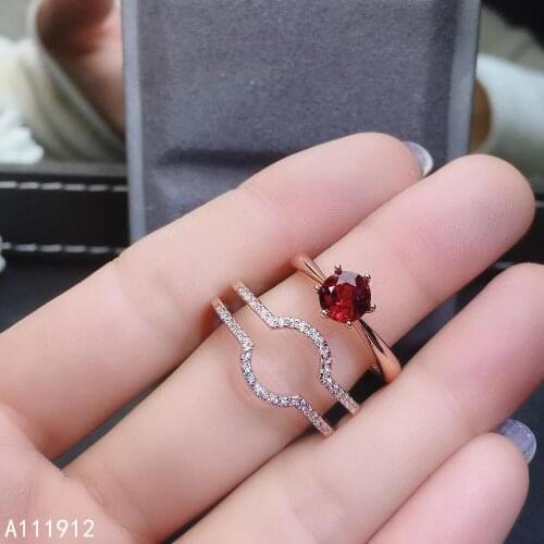 KJJEAXCMY fine jewelry natural garnet 925 sterling silver adjustable gemstone women Combination ring support test trendy