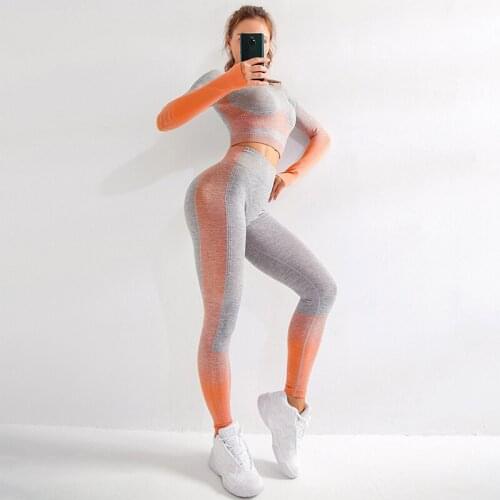 Yoga Suit Seamless New Knit Hip Push Stretch Fitness Sports Yoga Clothes Training Running Long-Sleeve Shirt Sport Set Women