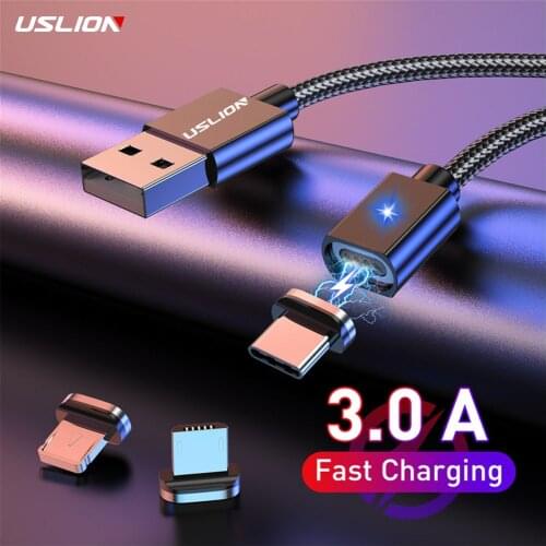 USLION Magnetic USB Cable Micro Type C Phone Cable LED Fast Charging USB type C Cable For iPhone 12 Xiaomi Redmi Samsung Huawei