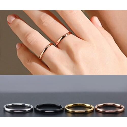 2MM Gothic Fashion Rose Gold Gift Silver Ring Men Stainless Steel Rings Luxury Jewelry For Girls Holiday Gifts Rings 2021 Trend