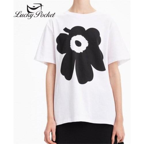 New Summer Womem White O-Neck Cotton Flower Print T-Shirt Girl Plus Size Vogueable Tee Ladies High-Quality Casual Tops ZM91