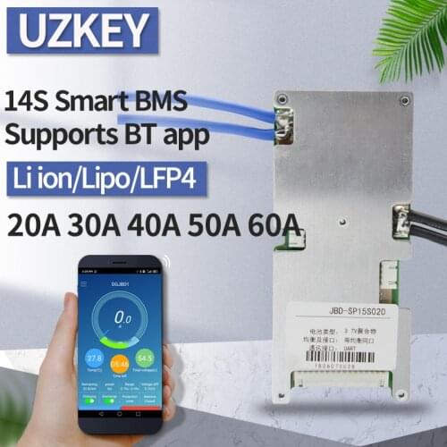 14s smart bms 20a 30a 40a 50a 60a bluetooth 48v common port 18650 Li-ion 42v lifepo4 32650 Lithium Battery Protection Board