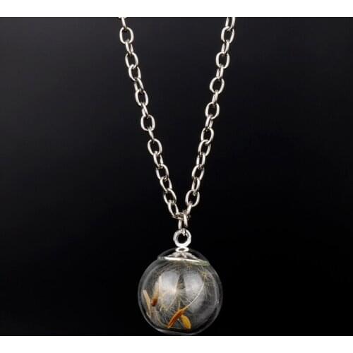 Dongsheng Eternal Life Dried Flower Seed Crystal Glass Ball Dandelion Pendant Necklace Chain Choker Plant Flower Necklace-3