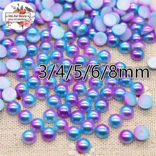 3/4/5/6/8mm purple duotone half round pearl Beads ABS Resin Flatback cabochon Simulated pearl Beads DIY beads