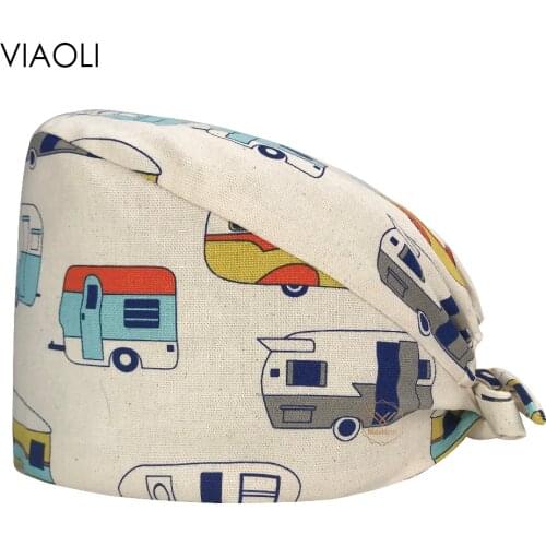 Multicolor unisex 100% cotton Tieback Dentist Pet clinic scrubs Beautician nurse hats nursing hospital caps Surgical medical hat