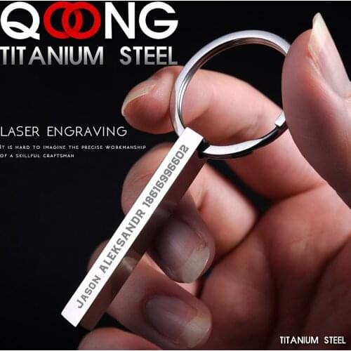 QOONG Can Engraving On 4 Sides Stainless Steel Solid Column Key Chain Men Women Personalized Key Ring Signature Car Keychain S08
