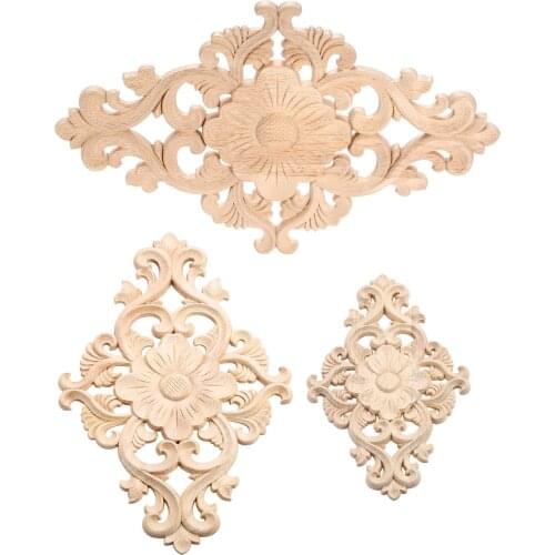 Wood Carving Natural Wood Appliques Door Furniture Cabinet Decorative Unpainted Wooden Mouldings Decal Vintage Home Decor