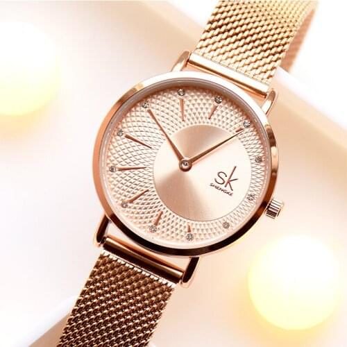 Shengke Women Watches Crystal Decoration Fashion Casual Quartz Ladies Watches Bayan Kol saati Mesh Band Wristwatches Reloj Mujer