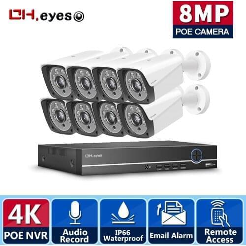 OH.eyes 4K Security CCTV System 8CH POE NVR 8MP IMX415 Outdoor Waterproof POE Audio IP Camera H.265 Video Surveillance Kit