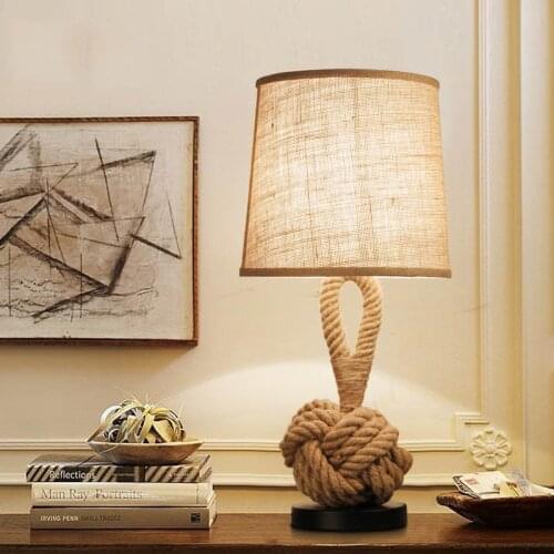 Nordic Retro Fabric Art Led Table Lamp Living Room Cafe Bedroom Bedside Lamps Hemp Rope Home Decor E27 Desk Lamp Table Lanterns