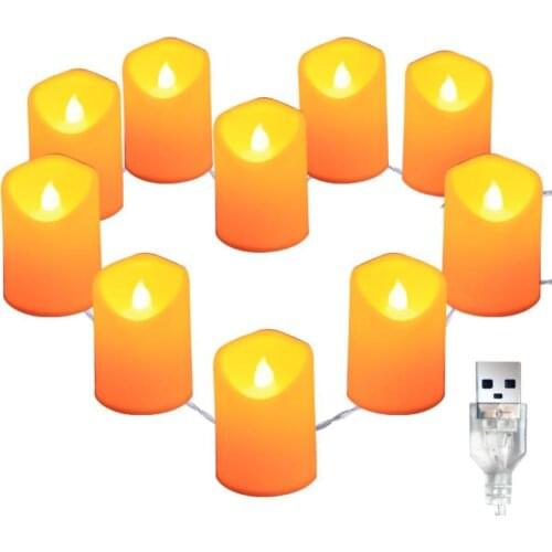LED Candle String Light Flameless Warm White Bright Tealights USB 1.5M 10LED Night Lights