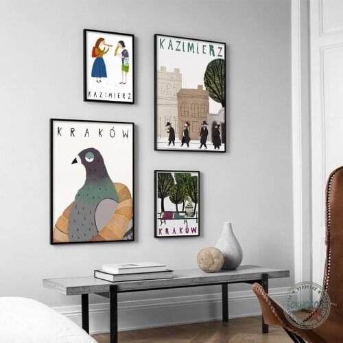 Vintage Poland Krakow Kazimierz Travel Poster Abstract Art Print Canvas Painting Nordic Wall Art Pictures for Living Room Decor
