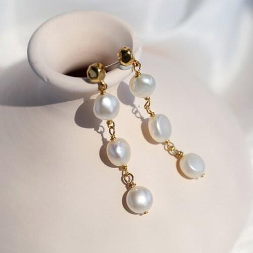 Women three natural freshwater pearl earrings drop